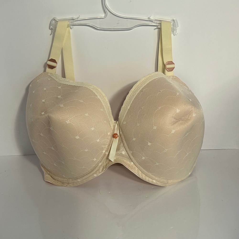 OMNIA Opal Collection Full Coverage Bra 36J‎ Beige Jacquard Underwire Adjustable